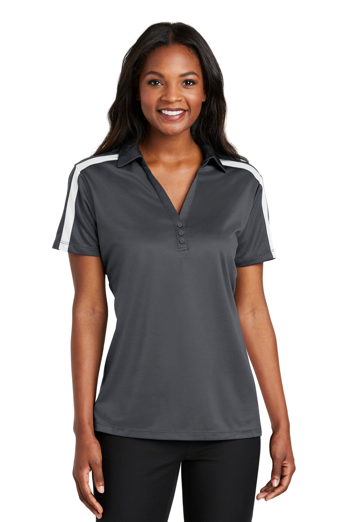 Port Authority® Ladies Silk Touch„¢ Performance Colorblock Stripe Polo. L547