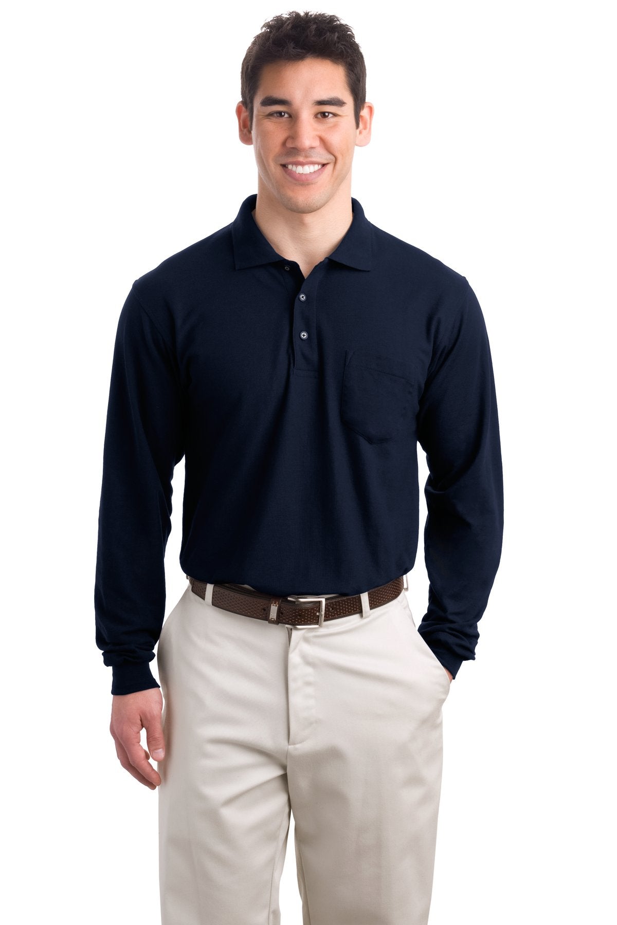 PA ® Long Sleeve Silk Touch „¢ Polo with Pocket. K500LSP