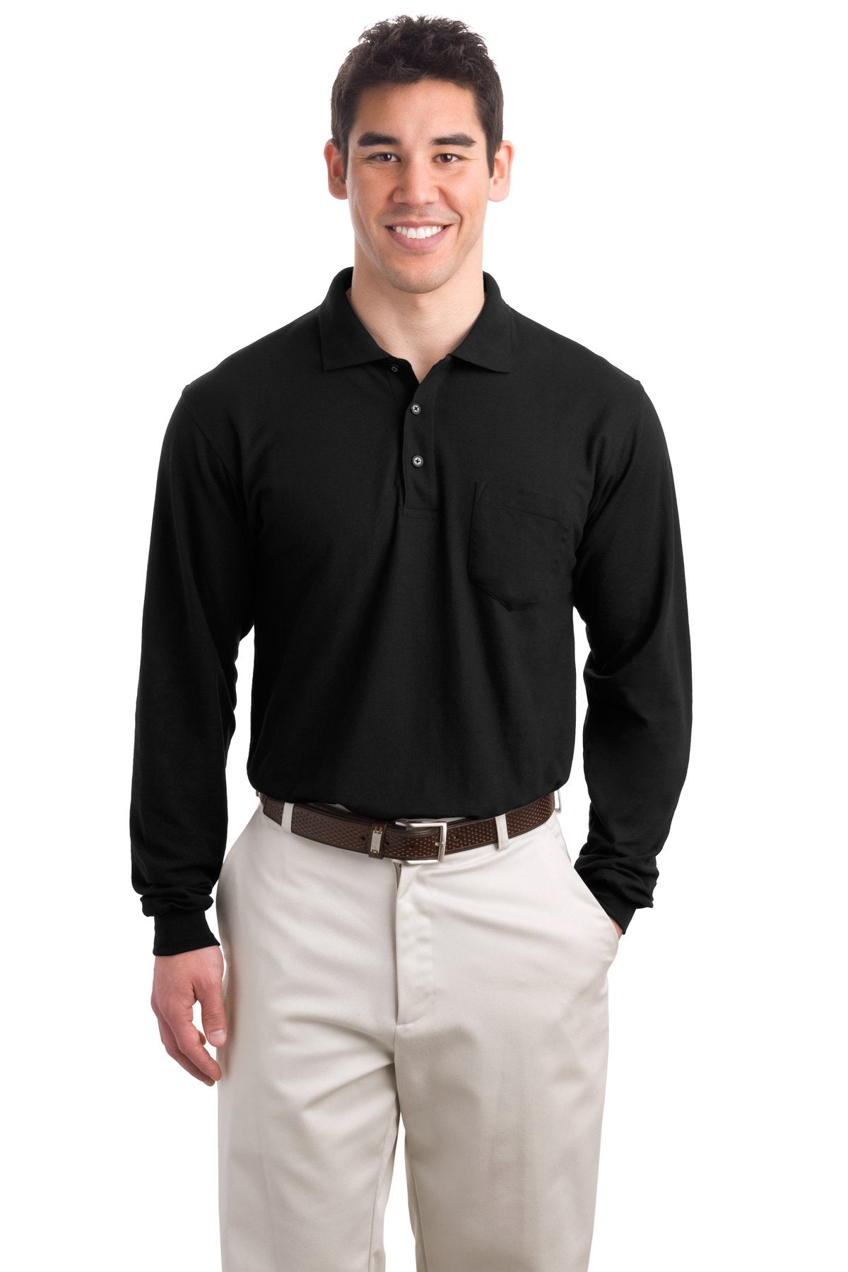 PA ® Long Sleeve Silk Touch „¢ Polo with Pocket.  K500LSP