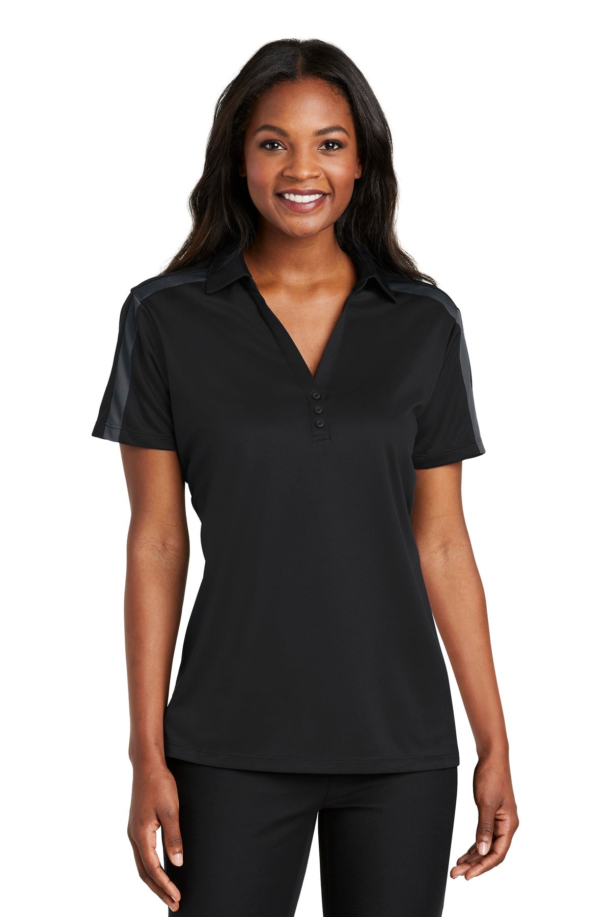 Port Authority® Ladies Silk Touch„¢ Performance Colorblock Stripe Polo. L547