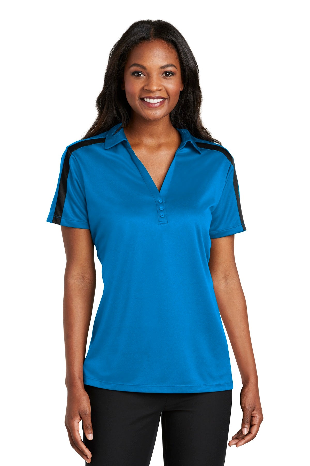Port Authority® Ladies Silk Touch„¢ Performance Colorblock Stripe Polo. L547