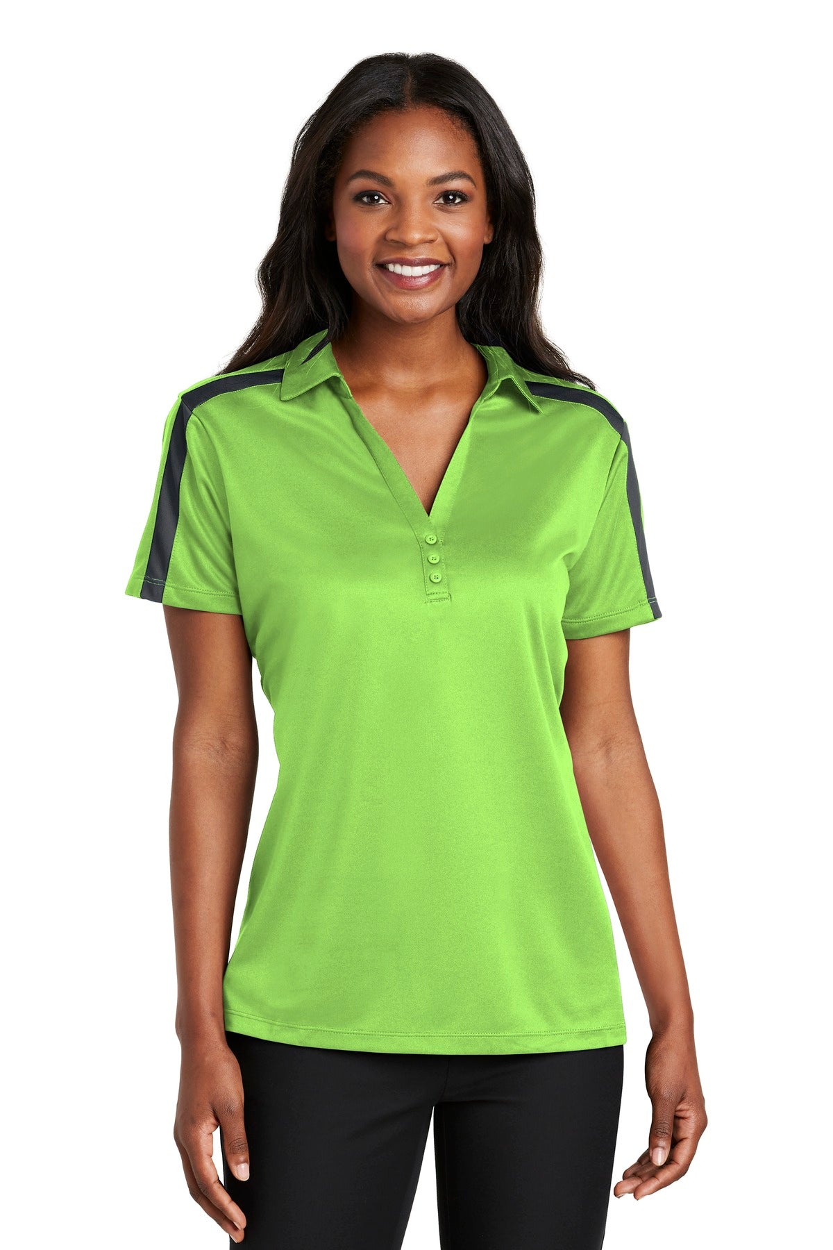 Port Authority® Ladies Silk Touch„¢ Performance Colorblock Stripe Polo. L547