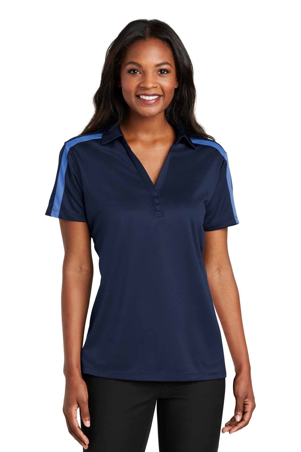 Port Authority® Ladies Silk Touch„¢ Performance Colorblock Stripe Polo. L547