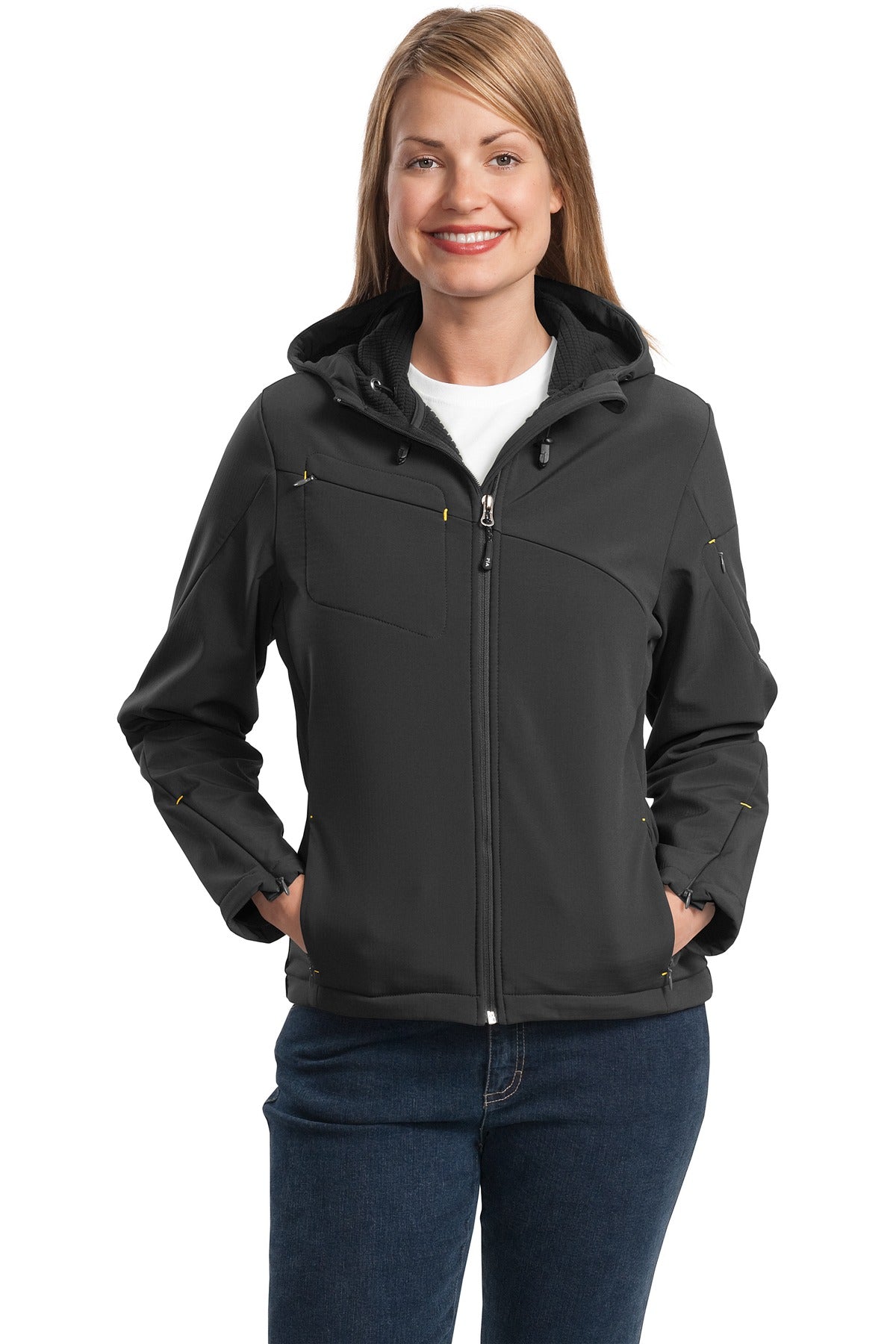 Port Authority ® Ladies Textured Hooded Soft Shell Jacket. L706